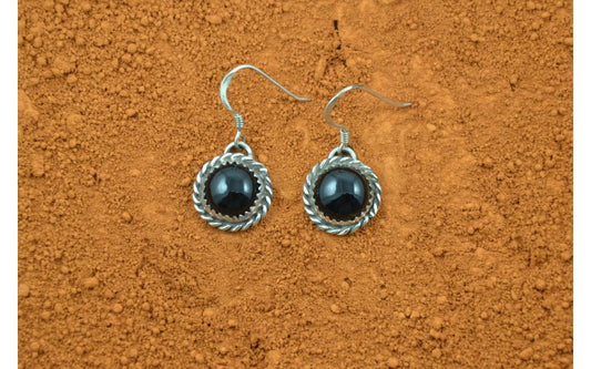 Boucles d'oreilles-onyx-style navajo-argent 925/1000-bijoux amerindiens-artisanat