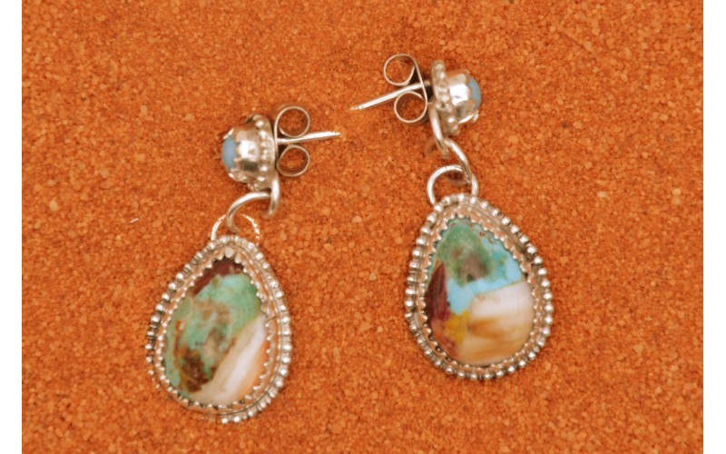 turquoise purple oyster-argent 925-style navajo-idée cadeau-boucles d'oreilles femme-western-boheme