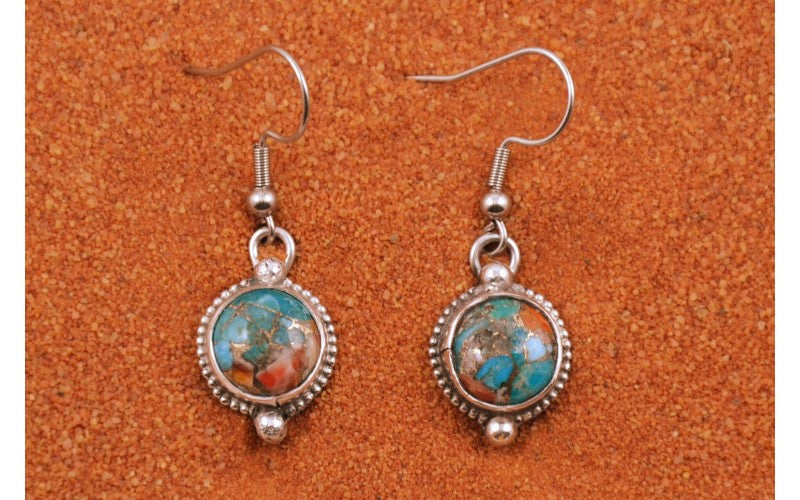 Boucles d'oreilles-navajo-argent 925-bijoux amerindiens-cadeau-turquoise oyster copper-multicolore