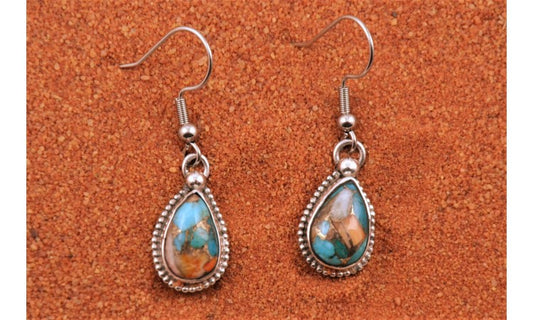 Boucles d'oreilles-turquoise oyster copper-argent 925-style navajo-bijoux amerindiens-idee cadeau-artisanat