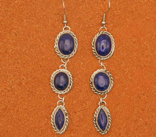 boucles d'oreilles-lapis lazuli-bijoux amerindiens-argent 925/1000-idée cadeau-pendantes-style navajo