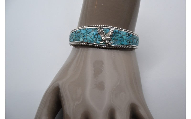 Bracelet aigle turquoise-argent 925/1000-homme et femme-idée cadeau-bijoux amérindiens-bohème-style navajo