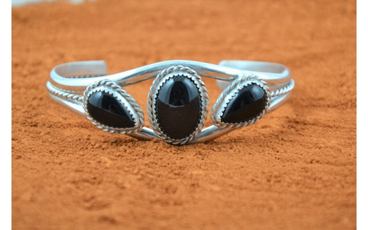 Bracelet onyx, homme et femme, argent 925/1000, bijoux amerindien, fait main, style navajo, garanti