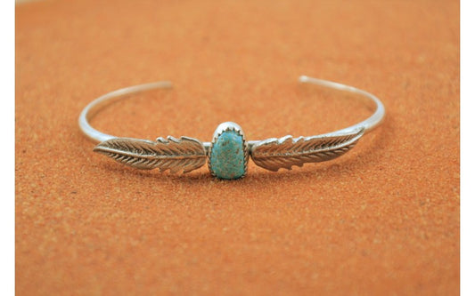 Bracelet femme, turquoise, argent 925/1000, style navajo, fait main, garanti à vie, plumes, toutes tailles ajustable