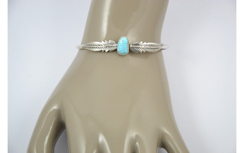 Bracelet femme, turquoise, argent 925/1000, style navajo, fait main, garanti à vie, plumes, toutes tailles ajustable