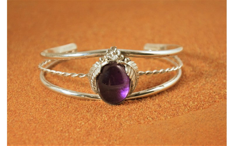 Bracelet amethyste femme, bijoux amerindiens, argent 925, fait main, ajustable, pierre veritable, bijoux navajo, bracelet manchette