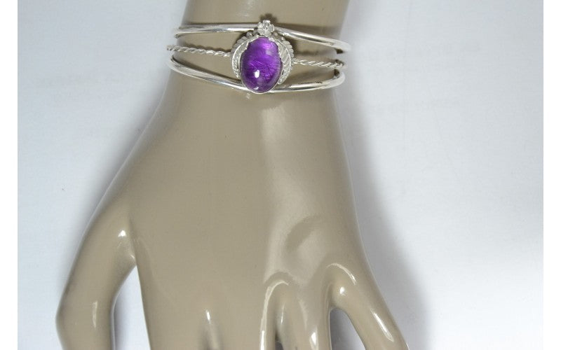 Bracelet amethyste femme, bijoux amerindiens, argent 925, fait main, ajustable, pierre veritable, bijoux navajo, bracelet manchette