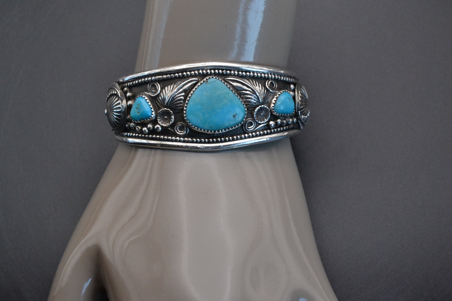 Bracelet homme-turquoise kingman-bijoux amerindiens-style navajo-argent-unique-cadeau-argent sterling