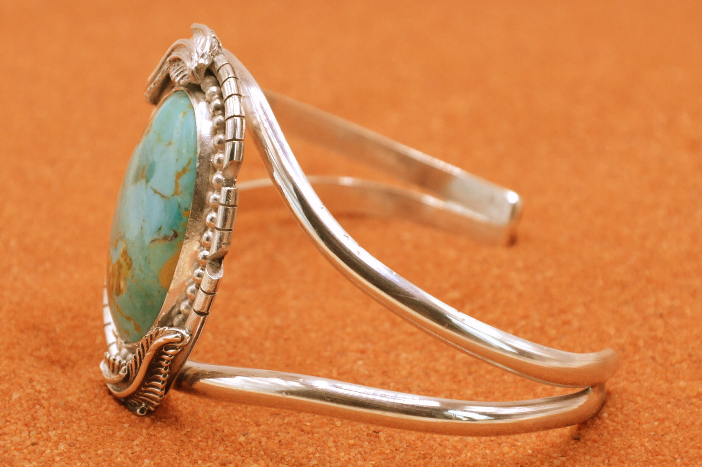 bracelet turquoise mojave-argent 925/1000-idée cadeau-style navajo-femme et homme-bijoux amerindiens-ajustable-artisanat