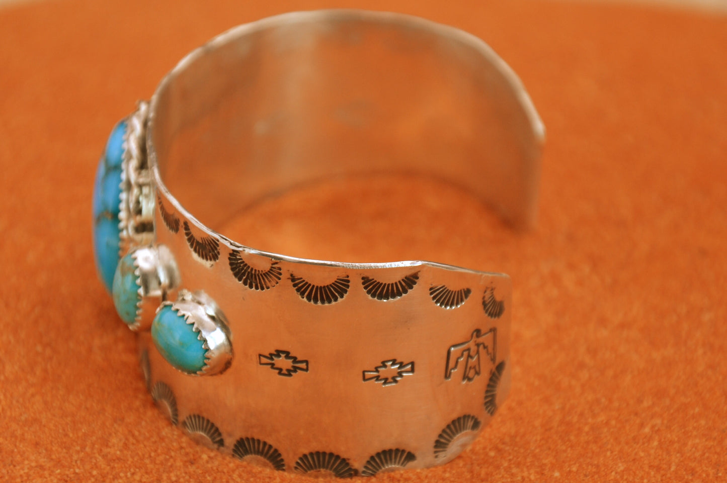 Bracelet manchette-amerindien-turquoises kingman-style navajo-pour homme-argent sterling-cadeau-unique