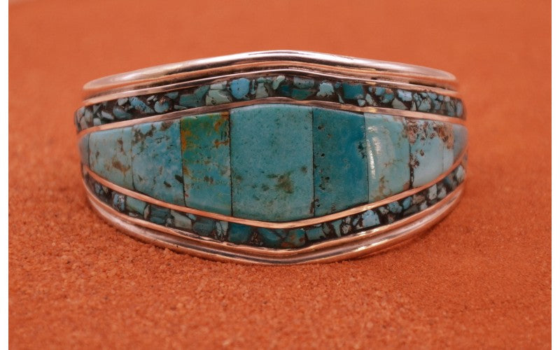 Bracelet turquoise kingman-argent 925/1000-style navajo-pièce unique-femme et homme-bohème-bijoux amerindiens