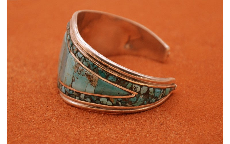 Bracelet turquoise kingman-argent 925/1000-style navajo-pièce unique-femme et homme-bohème-bijoux amerindiens