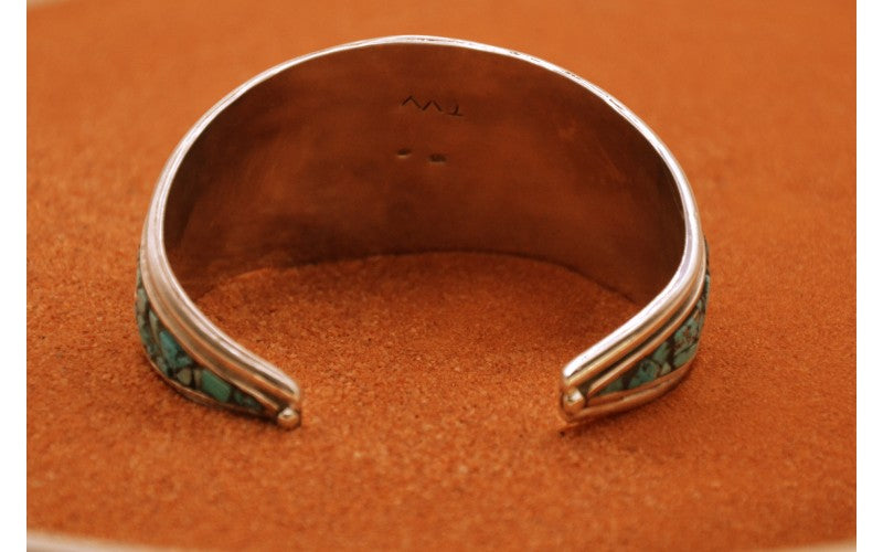 Bracelet turquoise kingman-argent 925/1000-style navajo-pièce unique-femme et homme-bohème-bijoux amerindiens