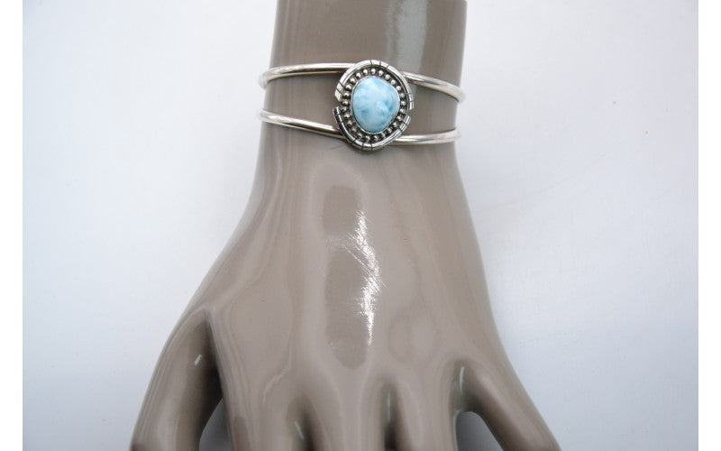 bracelet larimar-argent 925-bijoux amerindiens-idée cadeau-homme et femme-navajo-ajustable