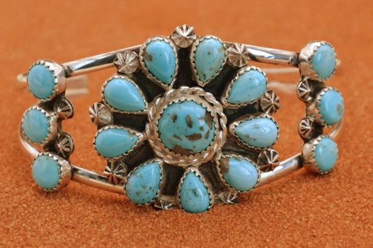 Bracelet-manchette-amerindien-style navajo-femme-argent sterling-turquoise-kingman-cadeau