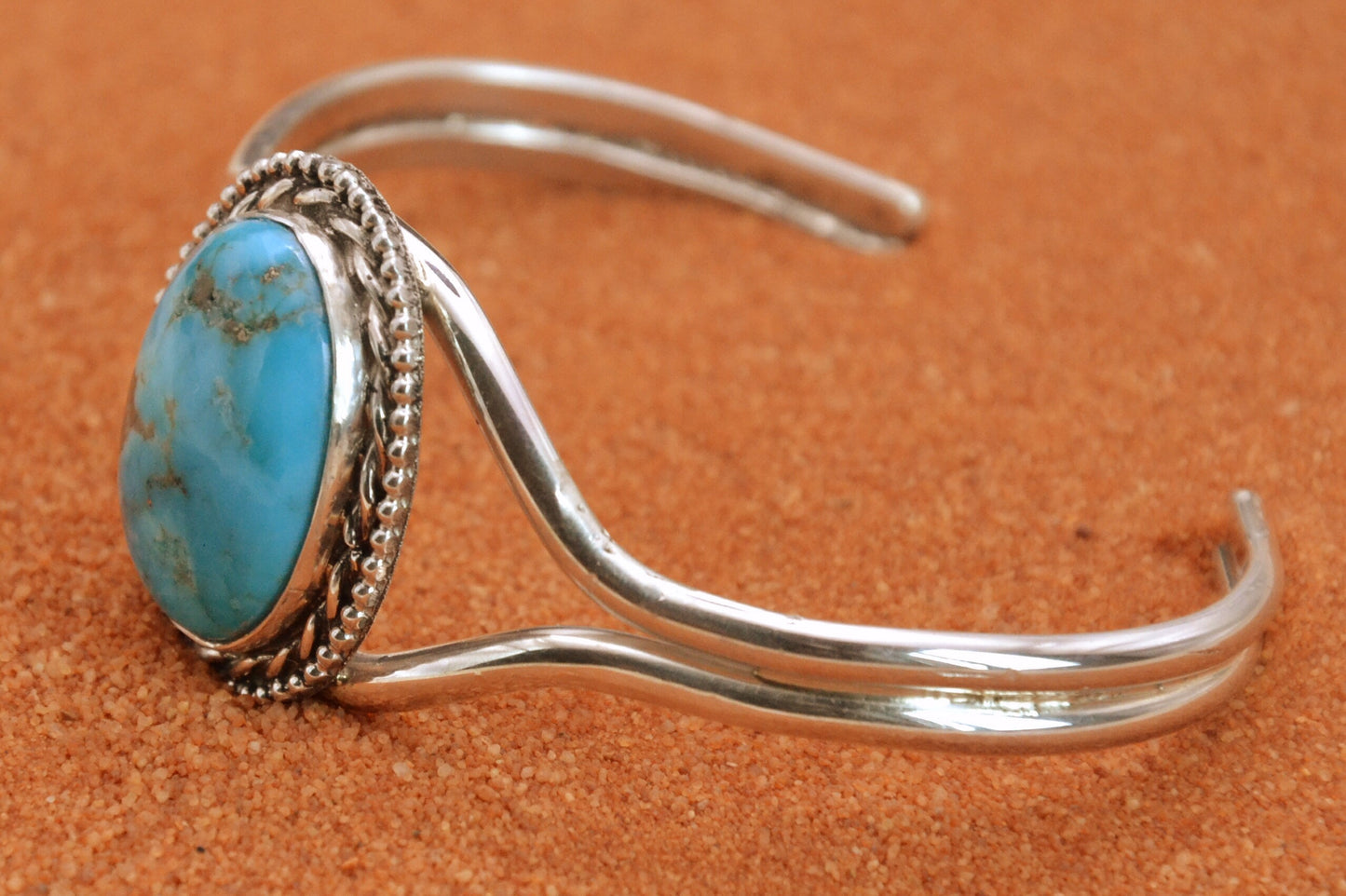 Bracelet turquoise-manchette-kingman-bijoux femme-style navajo-amerindien-cadeau-argent massif-unique