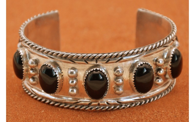 Bracelet onyx homme-argent 925/1000-bijoux amerindiens-idee cadeau-fait main-style navajo-piece unique