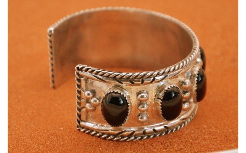 Bracelet onyx homme-argent 925/1000-bijoux amerindiens-idee cadeau-fait main-style navajo-piece unique