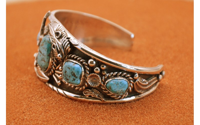 Bracelet turquoise-aigle-argent 925/1000-homme-style navajo-bijoux amerindiens-pièce unique