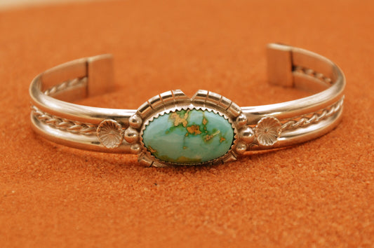 Bracelet manchette-turquoise-sonora gold-bijoux amerindiens-style navajo-argent sterling-cadeau