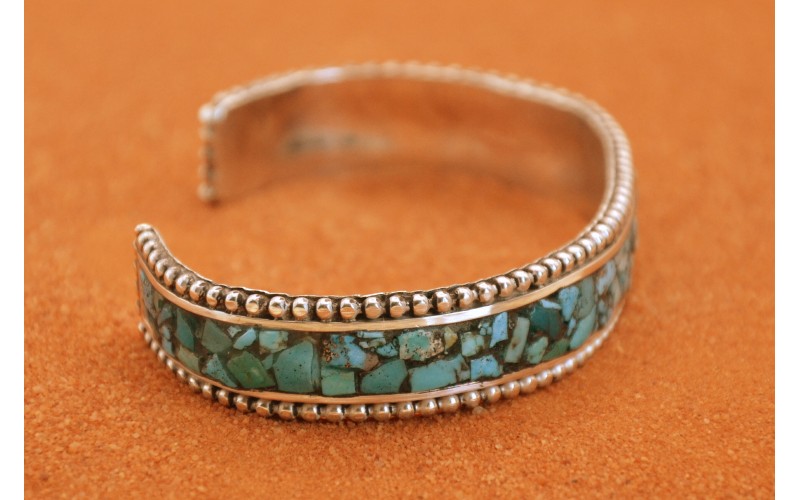 Bracelet turquoise-argent 925/1000-style navajo-inlay-idee cadeau-femme et homme-bijoux amerindiens