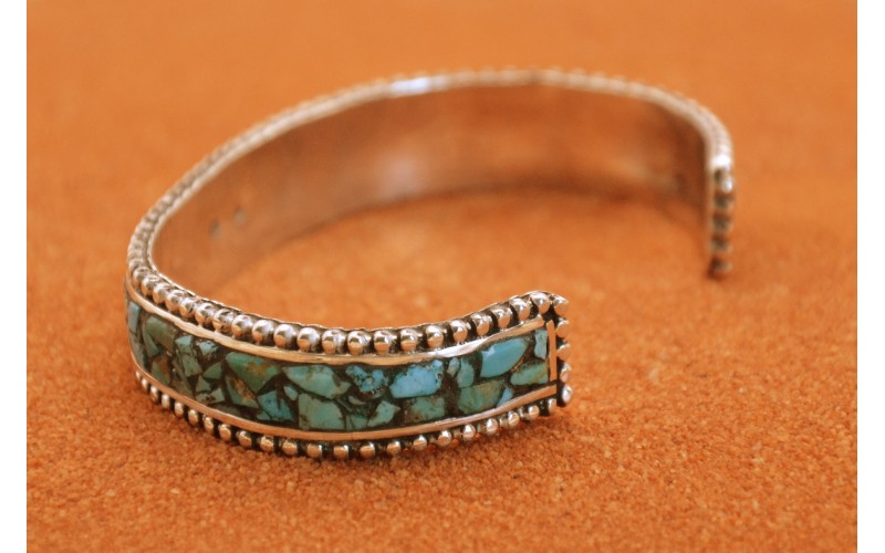 Bracelet turquoise-argent 925/1000-style navajo-inlay-idee cadeau-femme et homme-bijoux amerindiens