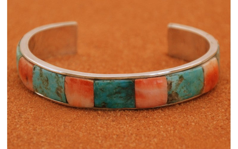 bracelet turquoise-spiny oyster-argent 925/1000-style navajo-bijoux amerindiens-idée cadeau-boheme-femme et homme