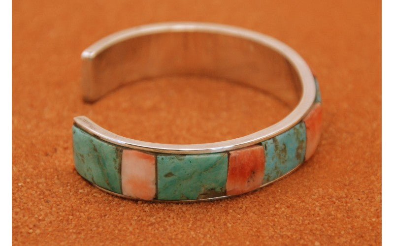 bracelet turquoise-spiny oyster-argent 925/1000-style navajo-bijoux amerindiens-idée cadeau-boheme-femme et homme