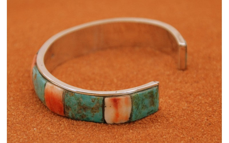 bracelet turquoise-spiny oyster-argent 925/1000-style navajo-bijoux amerindiens-idée cadeau-boheme-femme et homme