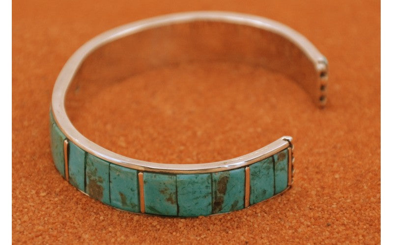 Bracelet manchette-turquoise kingman-argent 925-style navajo-cadeau-bijoux amerindiens-inlay