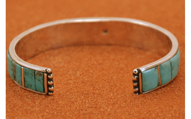 Bracelet manchette-turquoise kingman-argent 925-style navajo-cadeau-bijoux amerindiens-inlay