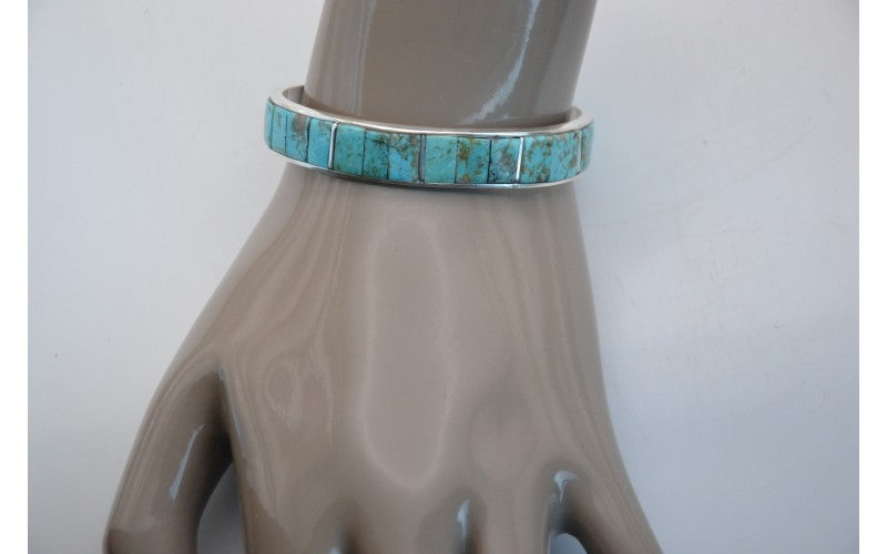 Bracelet manchette-turquoise kingman-argent 925-style navajo-cadeau-bijoux amerindiens-inlay