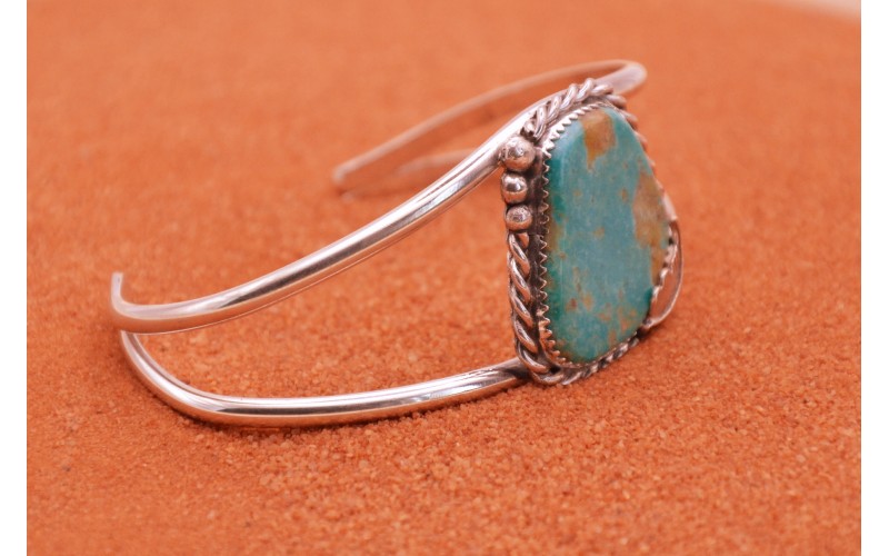 Bracelet turquoise kingman-argent 925/1000-ajustable-mixte-bijoux amerindiens-piece unique-boheme-idee cadeau-style navajo