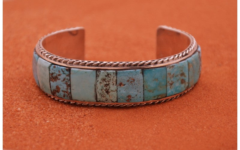 Bracelet turquoise kingman-argent 925/1000-bijoux amérindiens-cadeau-homme et femme-bohème-style navajo