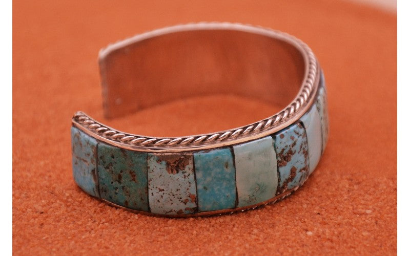 Bracelet turquoise kingman-argent 925/1000-bijoux amérindiens-cadeau-homme et femme-bohème-style navajo