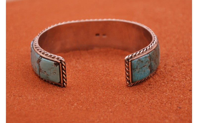 Bracelet turquoise kingman-argent 925/1000-bijoux amérindiens-cadeau-homme et femme-bohème-style navajo