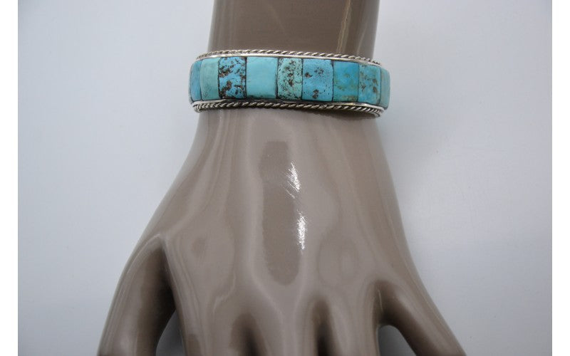 Bracelet turquoise kingman-argent 925/1000-bijoux amérindiens-cadeau-homme et femme-bohème-style navajo