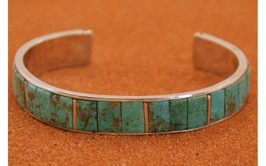 Bracelet manchette-turquoise kingman-argent 925-style navajo-cadeau-bijoux amerindiens-inlay