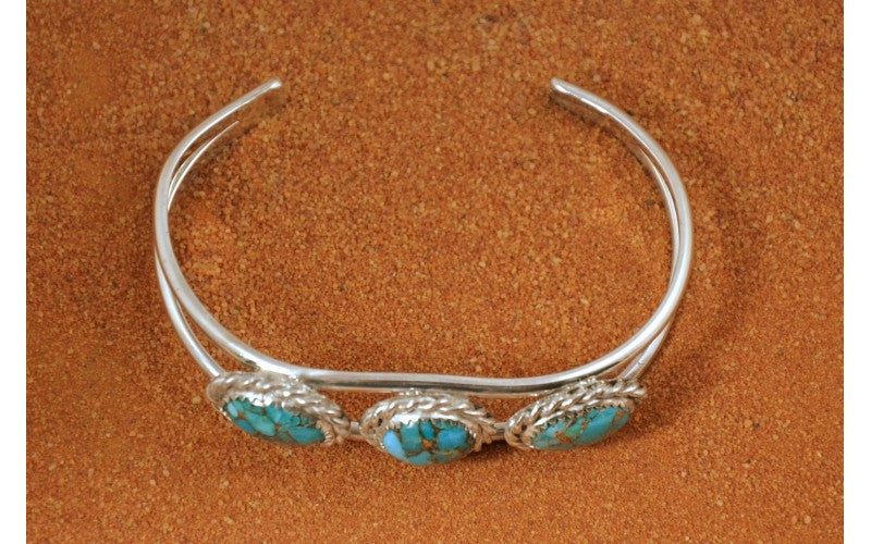 Bracelet turquoise mojave-argent 925/1000-bijou artisanal-homme et femme-idée cadeau-amerindien navajo