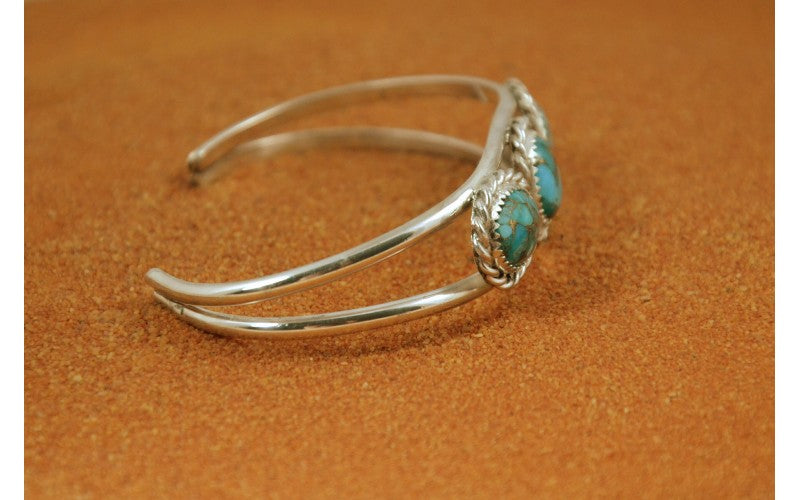 Bracelet turquoise mojave-argent 925/1000-bijou artisanal-homme et femme-idée cadeau-amerindien navajo