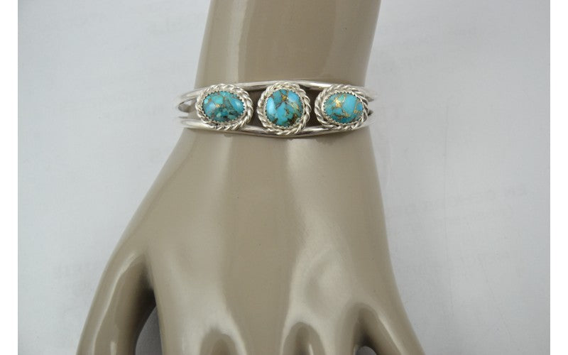 Bracelet turquoise mojave-argent 925/1000-bijou artisanal-homme et femme-idée cadeau-amerindien navajo