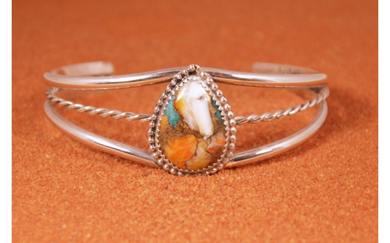 Bracelet manchette-turquoise oyster copper-argent 925/1000-femme-style navajo-idée cadeau