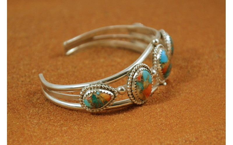 Bracelet amerindien-turquoise oyster copper-bijoux femme-idée cadeau-artisanat-garanti-style navajo-argent 925/1000