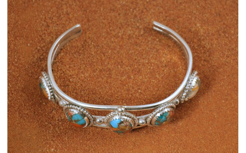 Bracelet amerindien-turquoise oyster copper-bijoux femme-idée cadeau-artisanat-garanti-style navajo-argent 925/1000