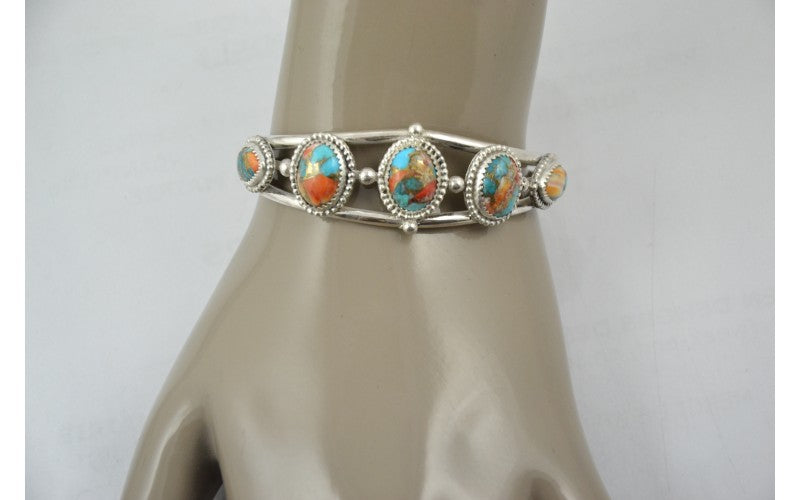 Bracelet amerindien-turquoise oyster copper-bijoux femme-idée cadeau-artisanat-garanti-style navajo-argent 925/1000