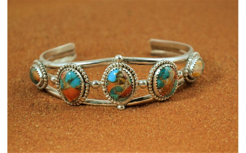 Bracelet amerindien-turquoise oyster copper-bijoux femme-idée cadeau-artisanat-garanti-style navajo-argent 925/1000