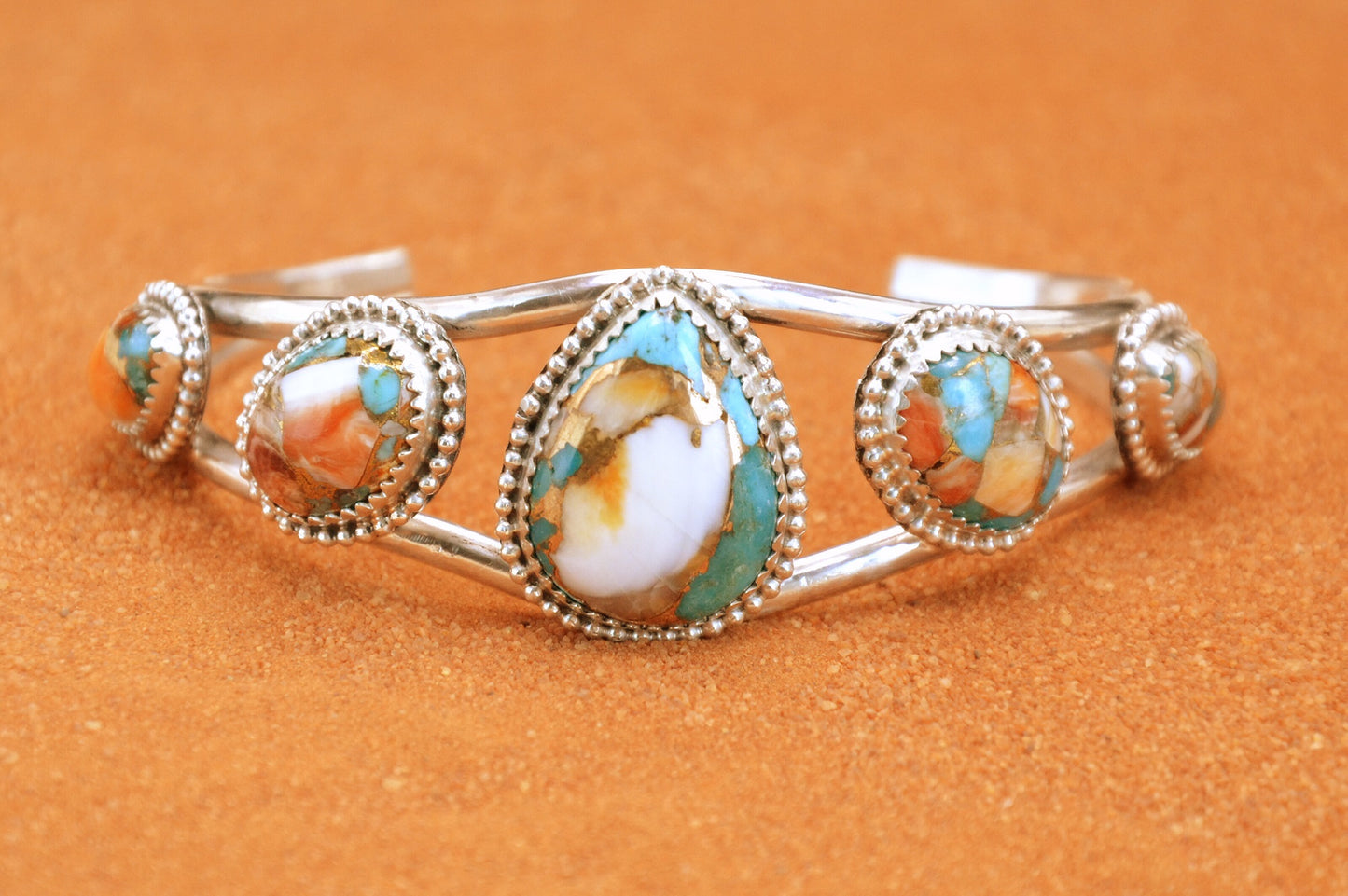 Bracelet manchette-turquoise oyster copper-bijoux amerindiens-style navajo-femme-argent sterling-cadeau