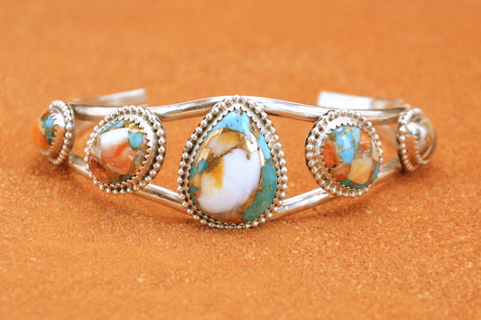 Bracelet manchette-turquoise oyster copper-bijoux amerindiens-style navajo-femme-argent sterling-cadeau