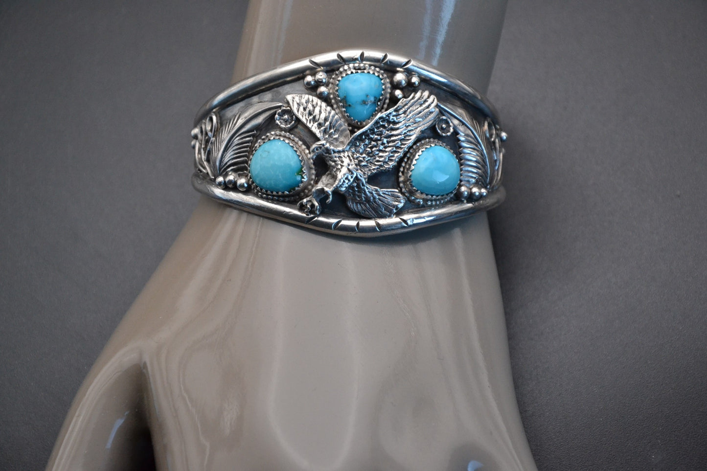 Bracelet aigle-turquoise sierra blue-bijoux amerindien-style navajo-argent massif-pour homme-cadeau