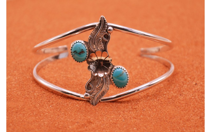 Bracelet femme turquoise, argent 925/1000, bijoux amérindien, bracelet manchette, fait main, turquoise kingman, style navajo